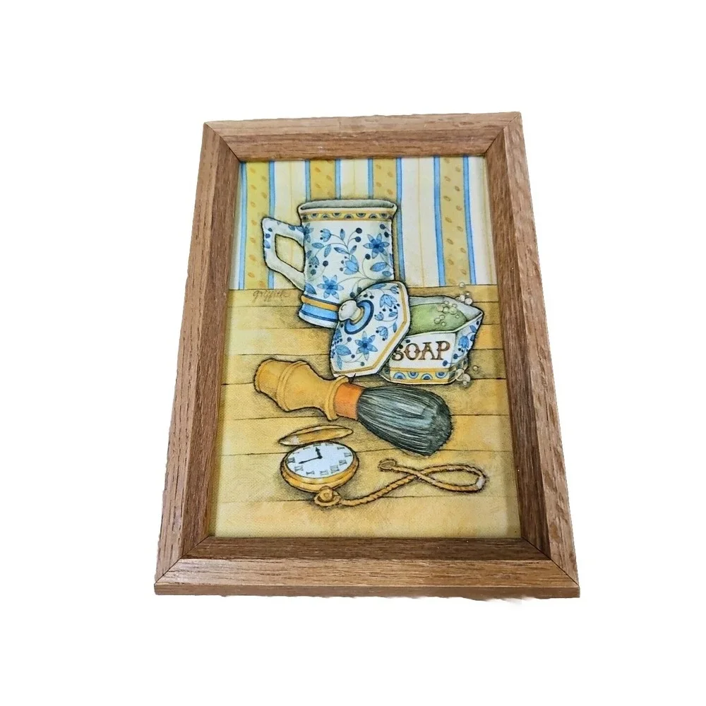 VTG 3D‎ Bathroom Art Padded Textile Applique Framed Fabric Dimensional Set Of 2